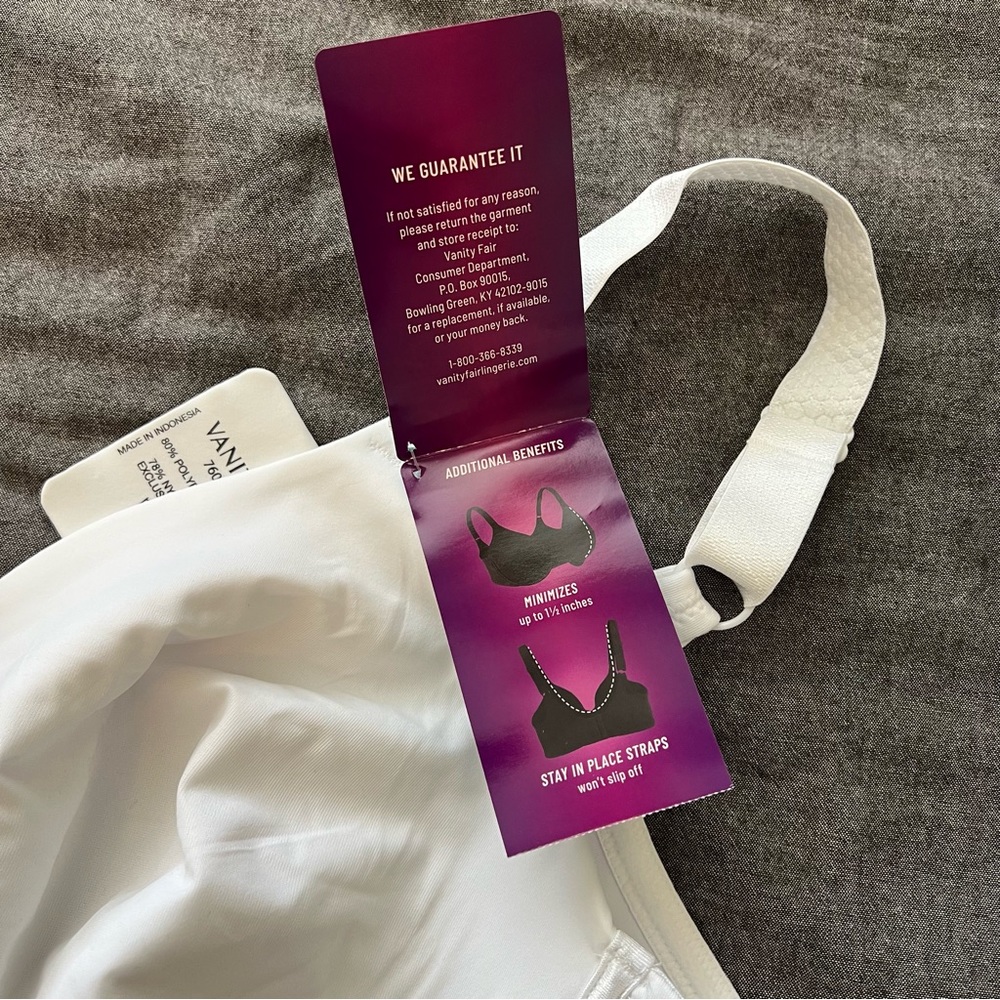 NWT Vanity Fair beauty back minimizer white bra - Picture 12 of 15